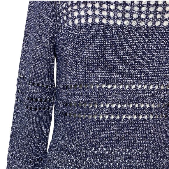 Chico's Open Knit Textured Sweater Blue Women 4 (Chico's 0) - Picture 6 of 8
